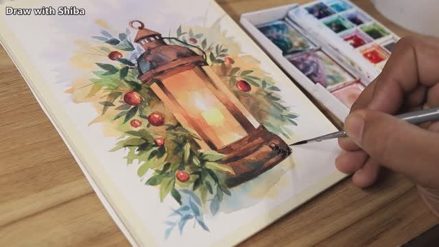 Идея для акварельной картины: Фонарь и листья. Пошаговое руководство