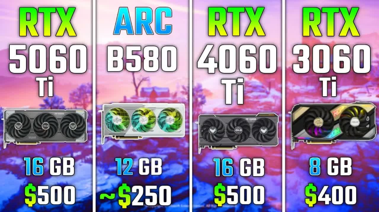 RTX 5060 Ti Vs ARC B580 Vs RTX 4060 Ti Vs RTX 3060 Ti в 7 играх 1080p
