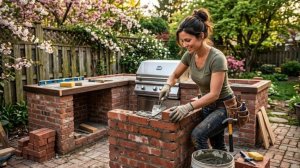 Девушка построила себе кухню, от начала до конца.