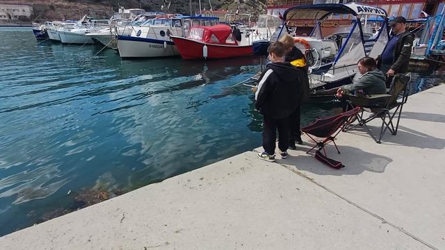 Чернобаева Л.П.19.04.2026г. гуляет с сыном Данилом в бухте Балаклава-Севастополь. Дети ловят кифаль!