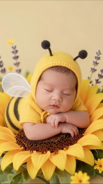 Милый малыш в костюме пчелки среди подсолнухов #малыши #пчелка #фотосессия