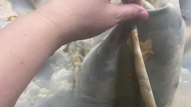 Хлопок оливкового цвета с принтом  ангелы 14467