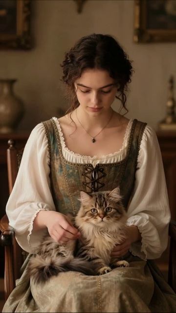 Очарование классики: девушка с котом #искусство #история #кошки