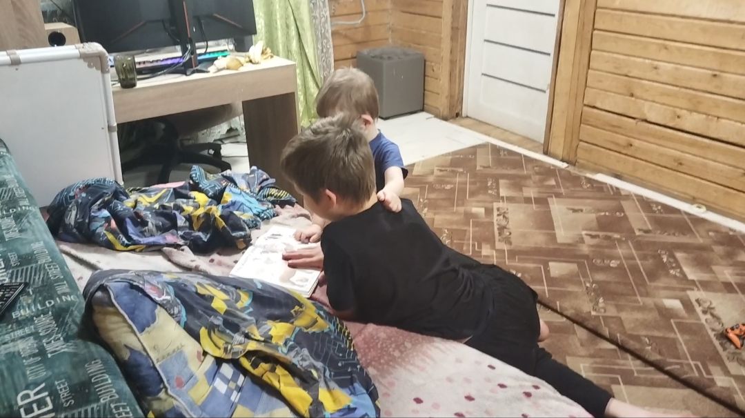 Грибной суп пюре, а рядом кошка с котятами и дети с книгами.