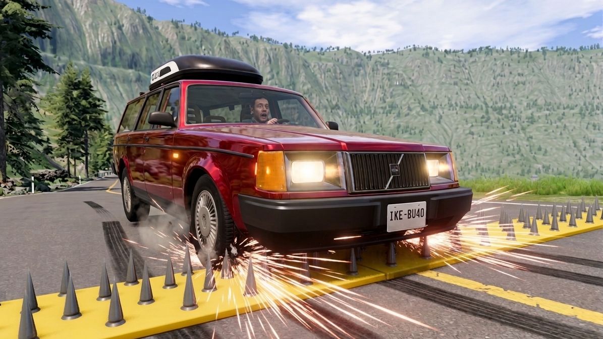 BeamNG Drive - Массивная авария с использованием шипованной ленты и столкновения автомобилей