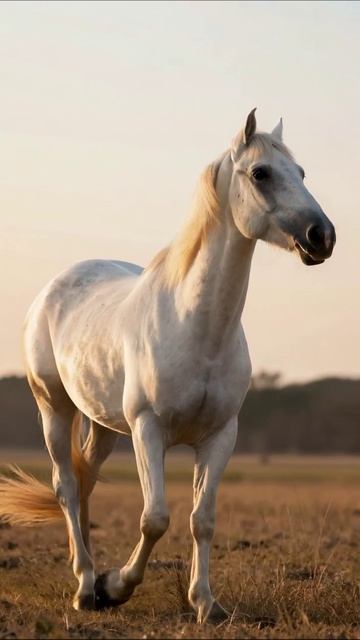 Белый конь на закате #лошади #природа #животные
