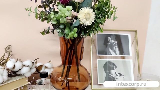 Стеклянная ваза АМБРА СКУРА, ручной работы, янтарная, 32 см, 647112