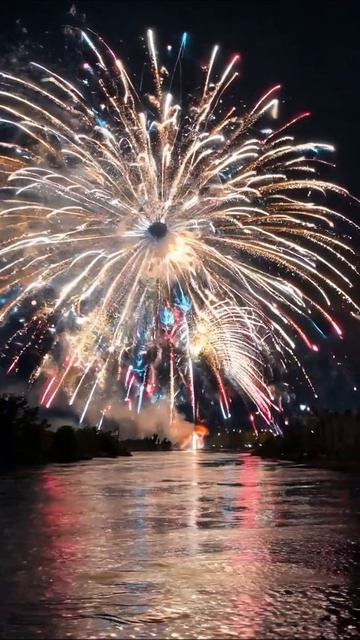 Праздничный фейерверк над рекой #фейерверк #праздник #ночноеозеро