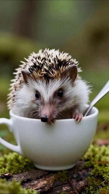 Ежик в чашке с ложкой: милота в лесу #ежик #милота #природа
