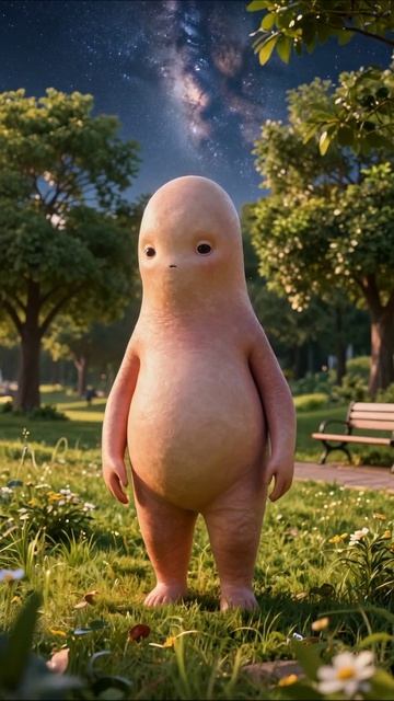 Неземное создание в парке под звёздным небом #фантастика #анимация #приключения