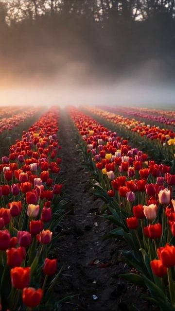 Тюльпаны в тумане: весна и красота природы #тюльпаны #природа #весна