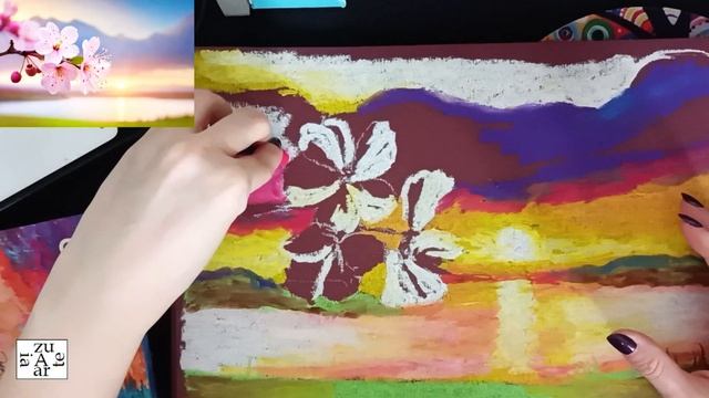 Весенний пейзаж масляной пастелью Сонет