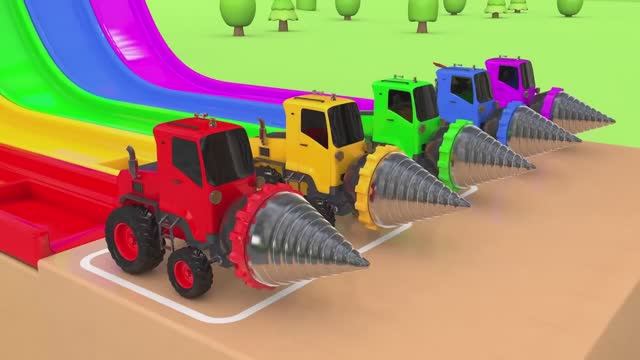 строительная техника !Игрушечный школьный автобус! Футбольные мячи - изучаем цвета! для детей