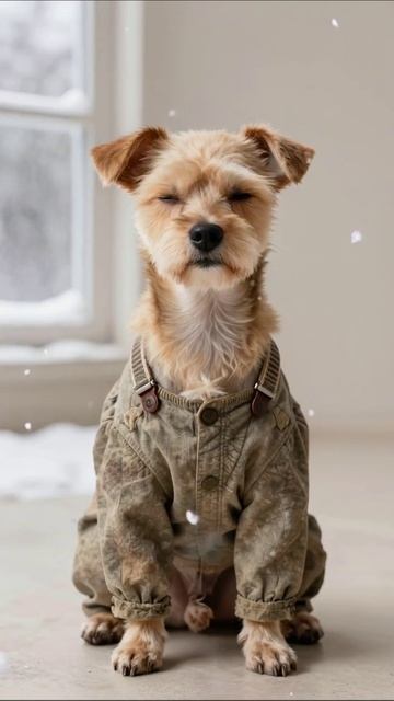 Милый щенок в стильном комбинезоне #щенки #домашниеживотные #мода