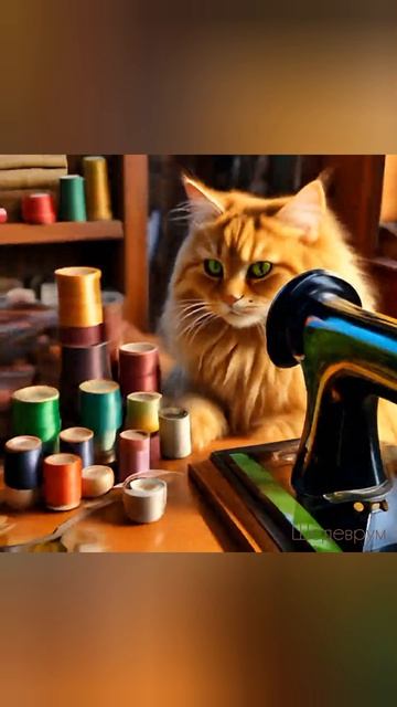 котик и швейная машинка