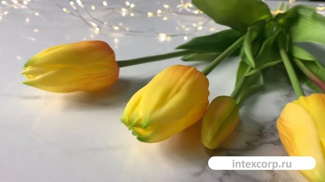 Искусственный букет ТЮЛЬПАНЫ ＂ВЕСНЕ ДОРОГУ!＂, силикон, жёлто-оранжевый, 216002-20-1