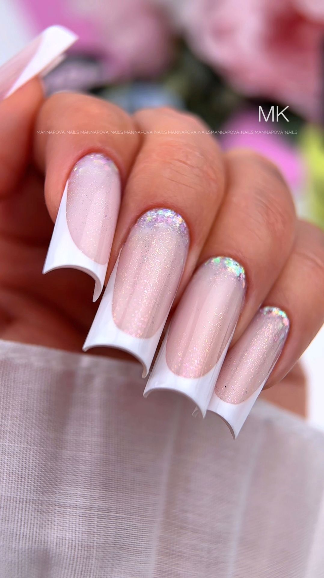 МК Свадебный френч с блестками и цветным гелем UNO Unicorn. Наращивание на верхние формы.