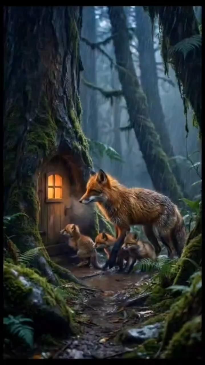 Нейровидео: «Лисичка с лисятами попросилась к гномику на ночлег»