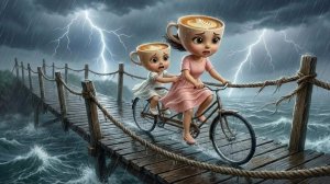 🌩️ Во время бури мама-балерина с ребёнком отчаянно крутят педали, чтобы добраться домой…