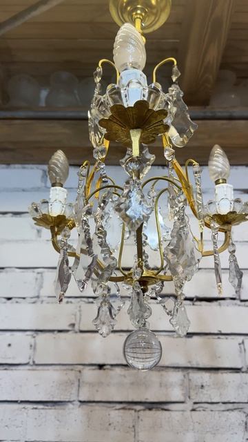 Старинная люстра на три рожка с подвесками 20836