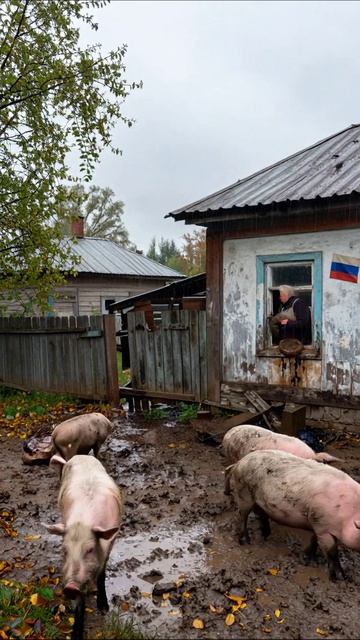 Сельская жизнь: забота о свиньях в пасмурный день #сельское #животные #ферма