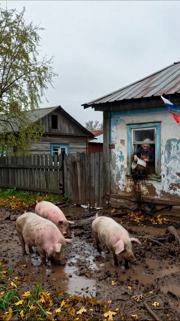 Сельская жизнь: покормим свиней! #село #свиньи #природа