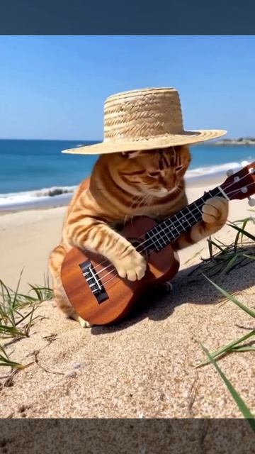 Котёнок играет на гитаре