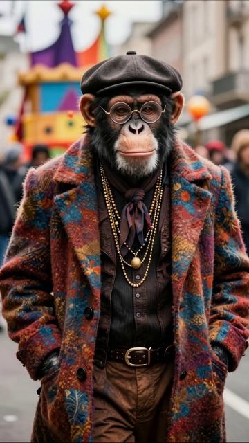 Стильный шимпанзе на карнавале #мода #шимпанзе #карнавальныяппарат