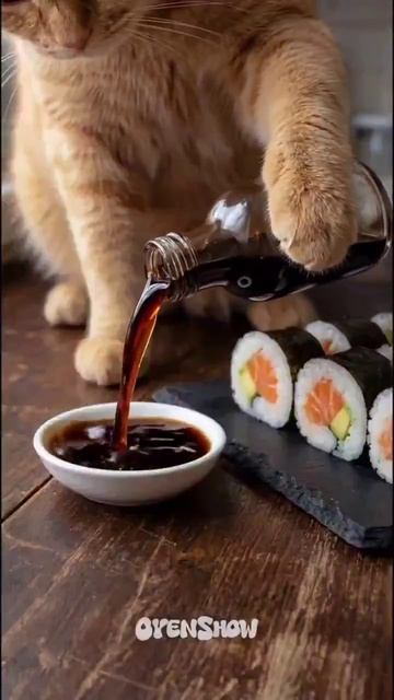 КОТИК ПОВАР ГОТОВИТ СУШИ нейросеть