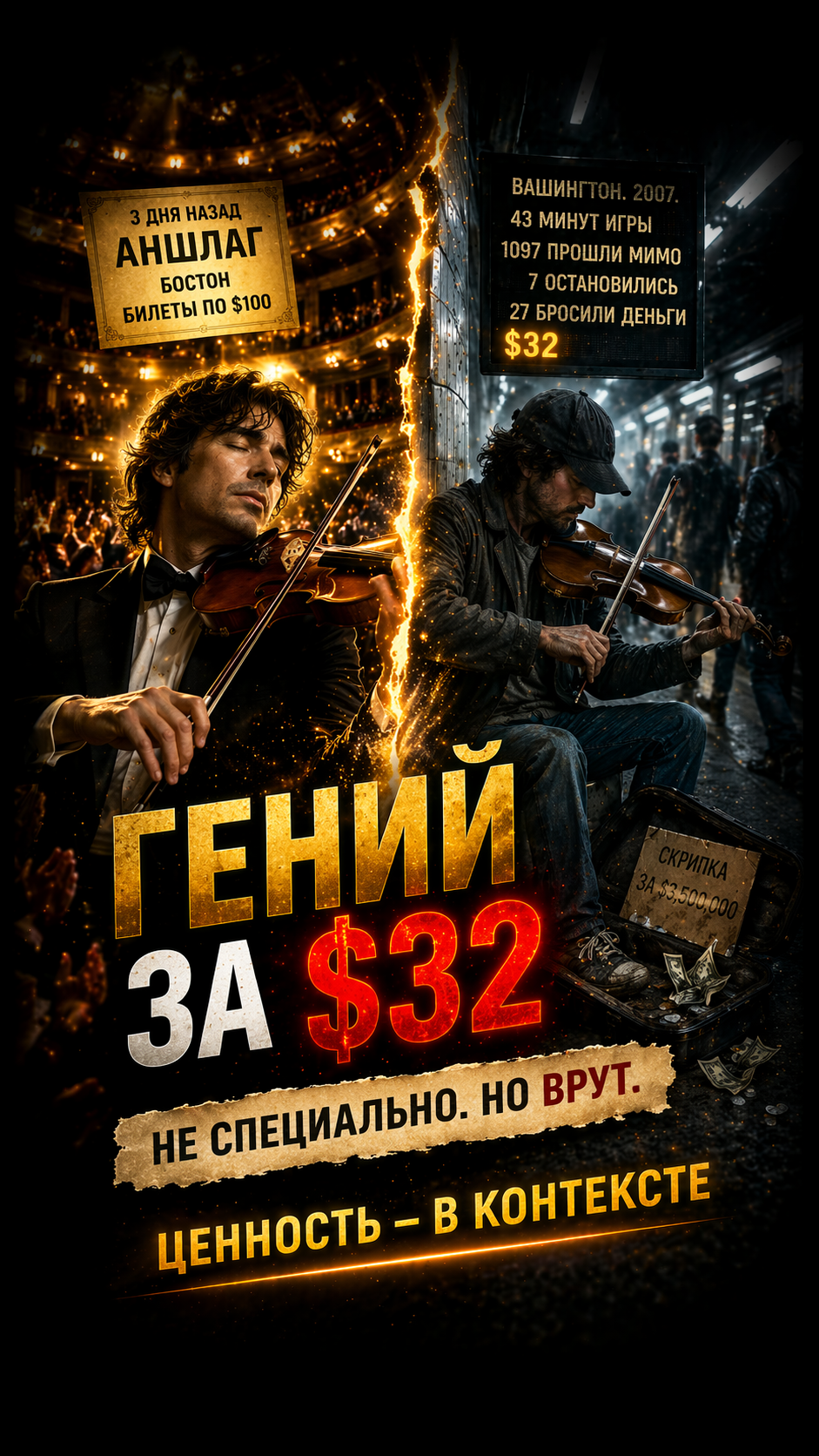 Лучший скрипач мира сыграл в метро. Заработал 32 доллара 🎻