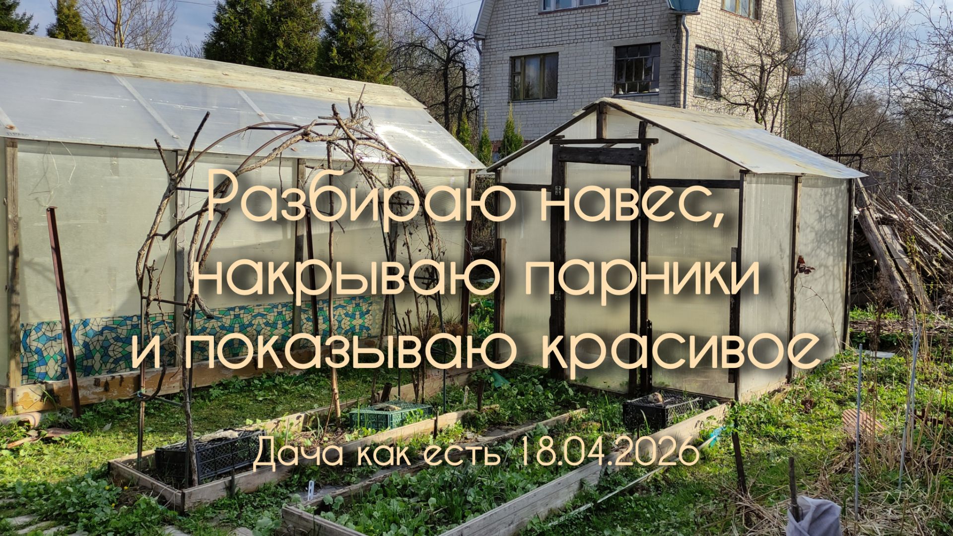 Разбираю навес, накрываю парники, показываю  красивое и рассказываю о заборе/Дача как есть 18.04.26