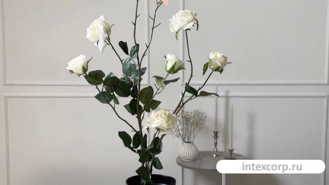 Искусственное растение РОЗОВЫЙ КУСТ в горшке, большой, полиэстер, белый, 80 см, 800035