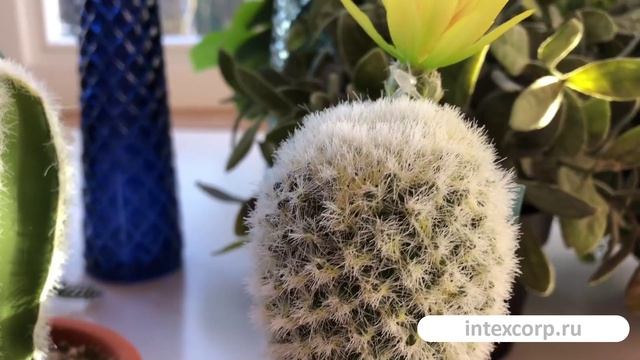 Искусственное растение в горшке КОКЕТЛИВЫЙ КАКТУС с жёлтым цветком, пластик, 18 см, 801041-1