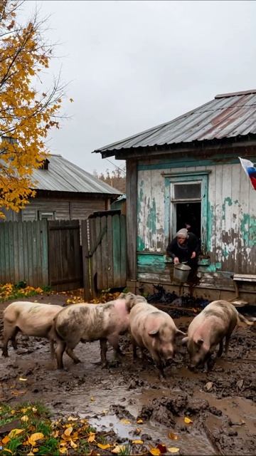 Забота о свиньях в осеннем селе #село #свиньи #осень