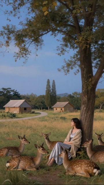 Спокойствие в природе: девушка и олени #природа #спокойствие #животные