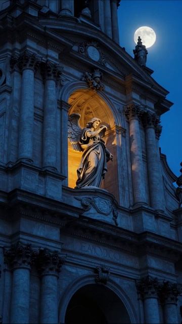 Свет и тенистость: ангел под лунным светом #архитектура #искусство #ночнойгород