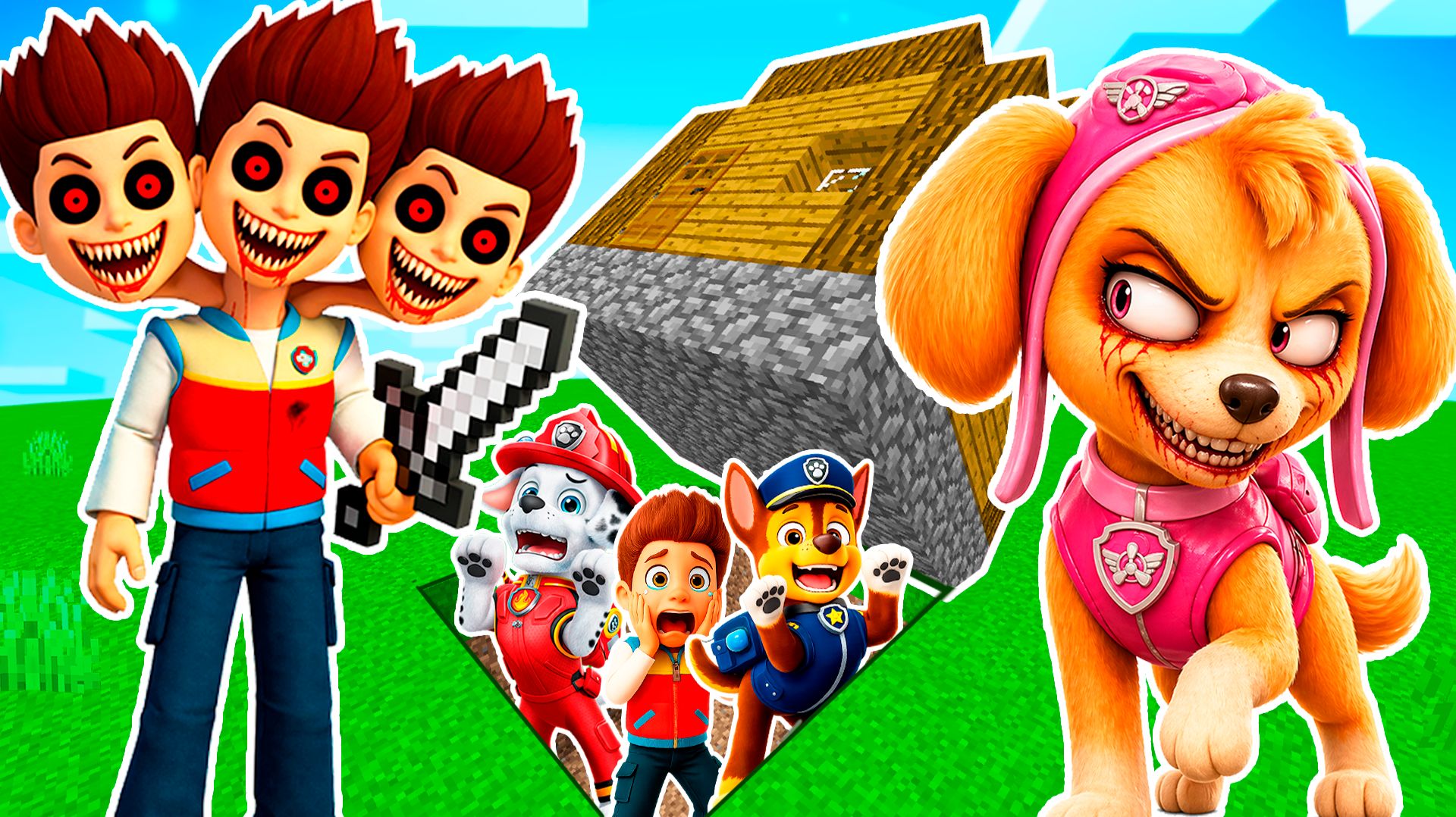 ПРЯЧУСЬ ПОД ДОМОМ с ЩЕНЯЧИЙ ПАТРУЛЬ от ТРЁХГОЛОВЫЙ РАЙДЕР ЕХЕ и СКАЙ ЕХЕ в МАЙНКРАФТ МУЛЬТИК