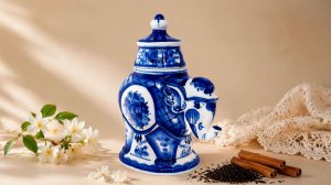 Чайница средняя "Слон", гжельский фарфор