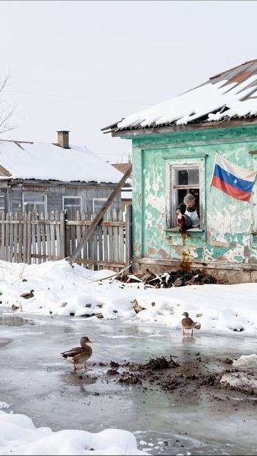 Зимняя жизнь в деревне: утки и заботы бабушки #деревня #зима #утки