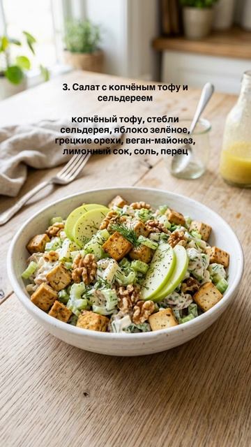 5 новых веганских салатов: с перцем, вешенками, копчёным тофу, цветной капустой, нутом с персиком 🥗