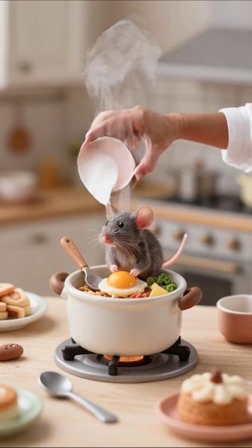Маленький шеф-повар: мышонок готовит вкусное блюдо! #мышь #готовка #веселье