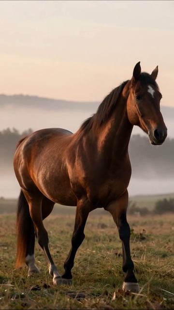 Солнечное утро с красивой лошадью #лошадь #природа #утро