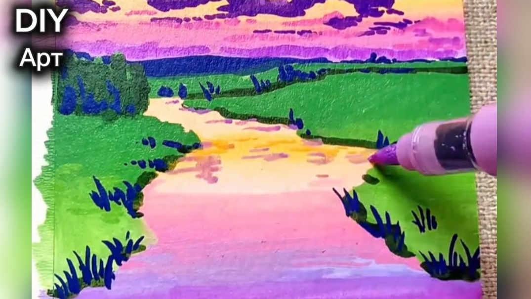 Вот как нарисовать пейзаж картину фломастерами. DIY Арт