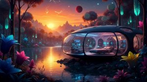 Научно-фантастический пейзаж с атмосферной музыкой для медитации и релаксации.