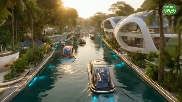 Океанский город будущего  Роскошный умный город на воде  Кинематографический эмбиент в разрешении 4K
