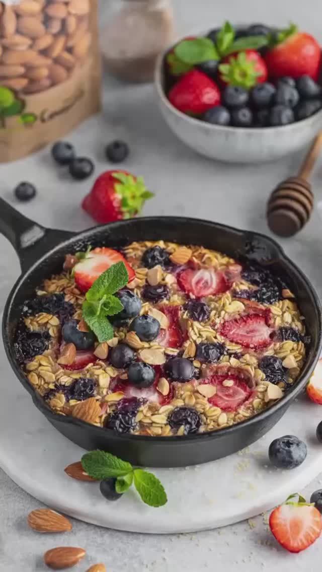 Запеченная овсянка с ягодами и орехами 