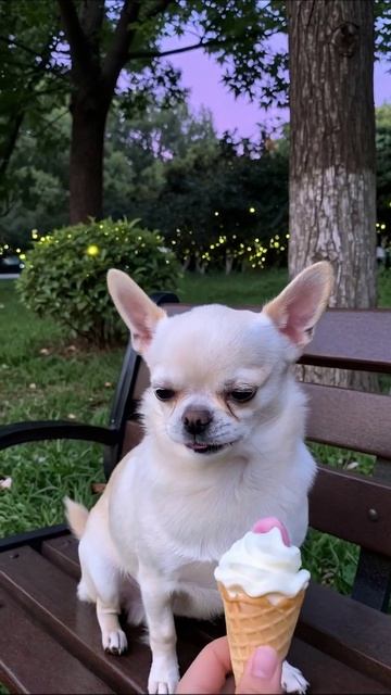 Собака наслаждается мороженым в парке #собака #мороженое #парк