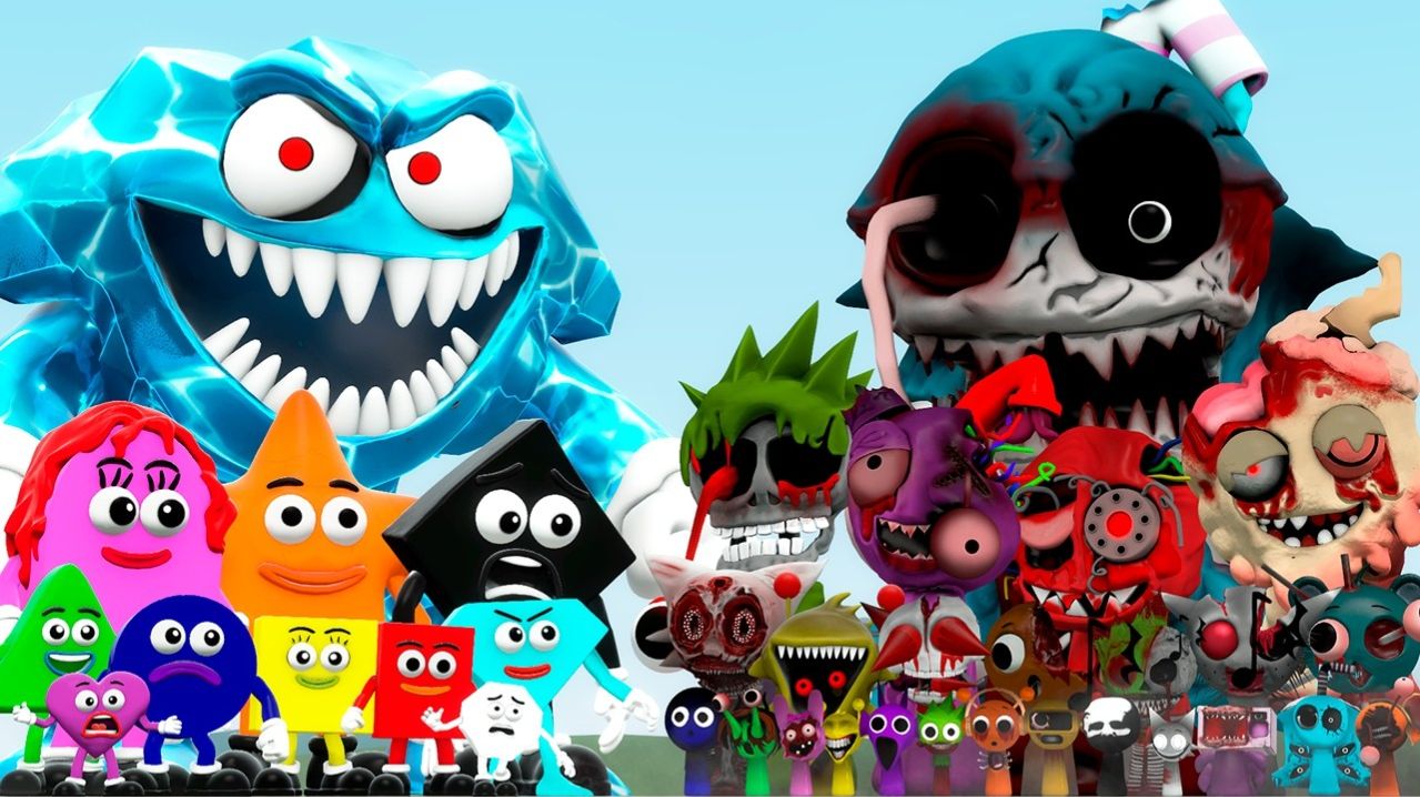 Алмазный монстр из Save The Shapes против хоррор-фаз Спра́нки из Incredibox (Garry's Mod)