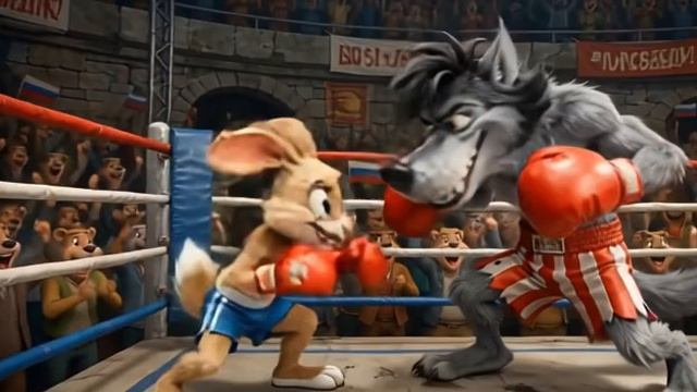 Ну погоди! Заец и Волк дерутся на ринге