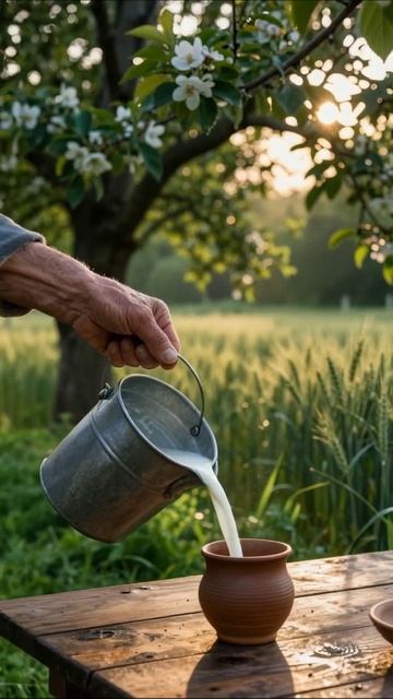 Натуральное молоко из ведра #натуральныепродукты #молоко #сельскаяжизнь